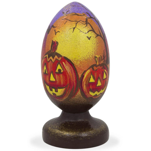 Halloween Night Pumpkin Patch Wooden Figurine in Multi color Oval