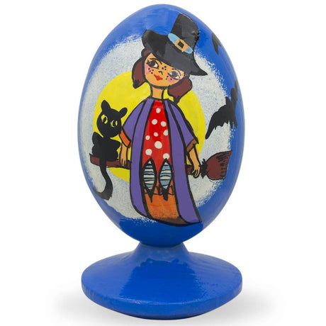 Witch with Broom Halloween Wooden Figurine in Multi color Oval