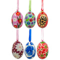 Set of 6 Pink, Green, Red Flower Wooden Floral Egg Christmas Ornaments 3 Inches in Multi color Oval