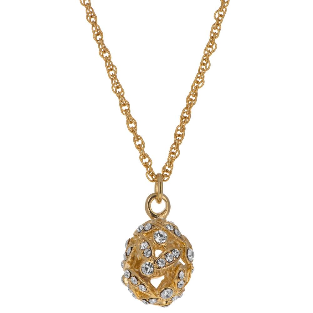 Pewter Majestic Crystal Leaves: 20-Inch Gold Tone Royal Egg Necklace in Gold color Oval