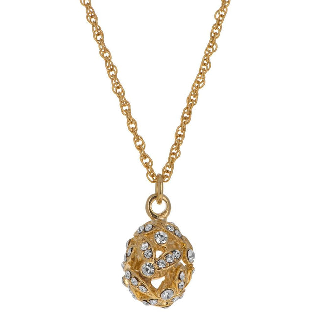 Majestic Crystal Leaves: 20-Inch Gold Tone Royal Egg Necklace in Gold color Oval