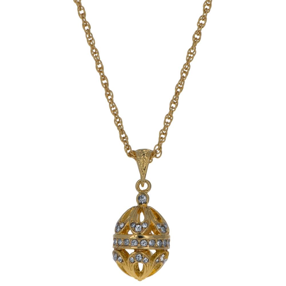 Pewter Golden Brilliance: 57-Crystal Royal Egg Necklace in Brass, 20 Inches in Gold color Oval