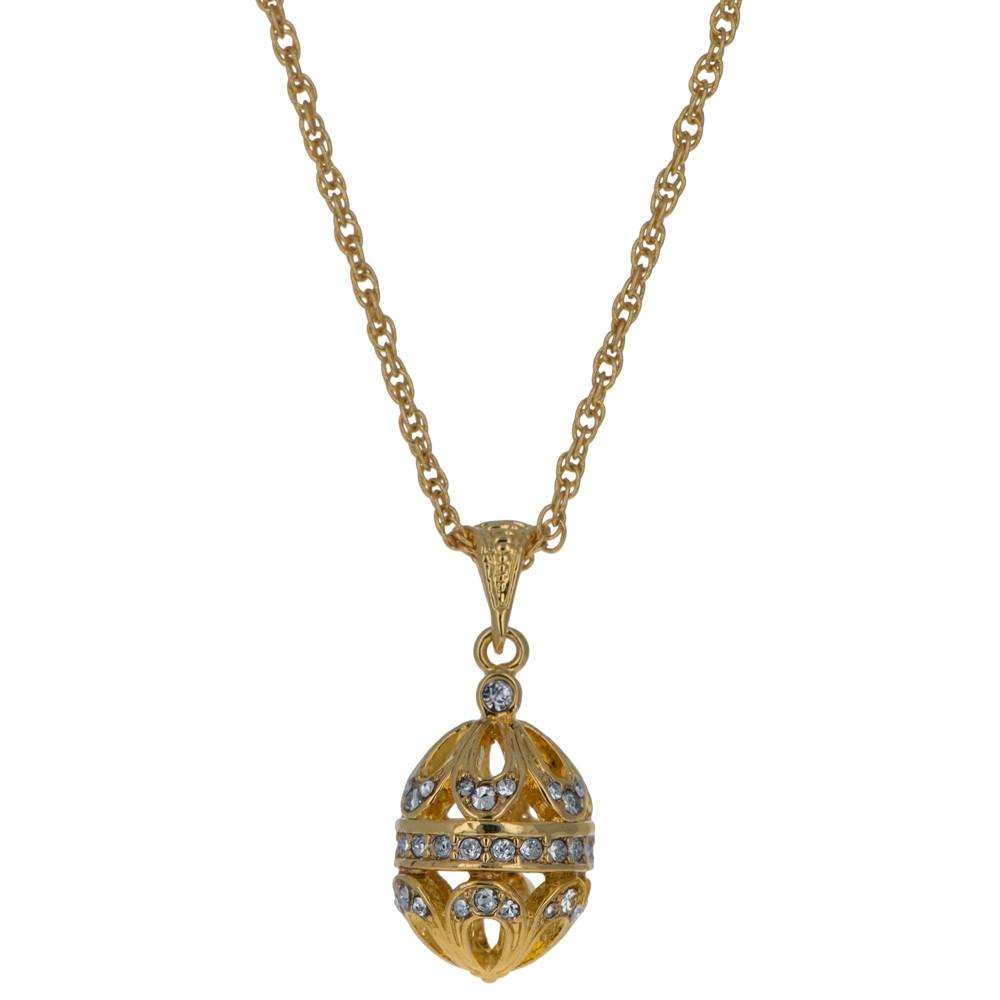 Golden Brilliance: 57-Crystal Royal Egg Necklace in Brass, 20 Inches in Gold color, Oval shape