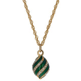 Royal Elegance: Green Enamel & Crystal Egg Pendant Necklace 20-Inch in Green color, Oval shape