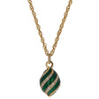 Pewter Royal Elegance: Green Enamel & Crystal Egg Pendant Necklace in Green color Oval