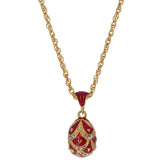 Pewter Regal Red Pinecone: 40-Crystal Royal Egg Pendant Necklace in Red color Oval