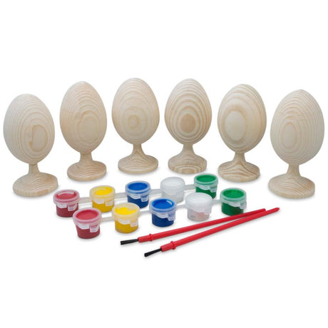 Set of 6 Unfinished Wooden Eggs 3.5 Inches in Beige color Oval