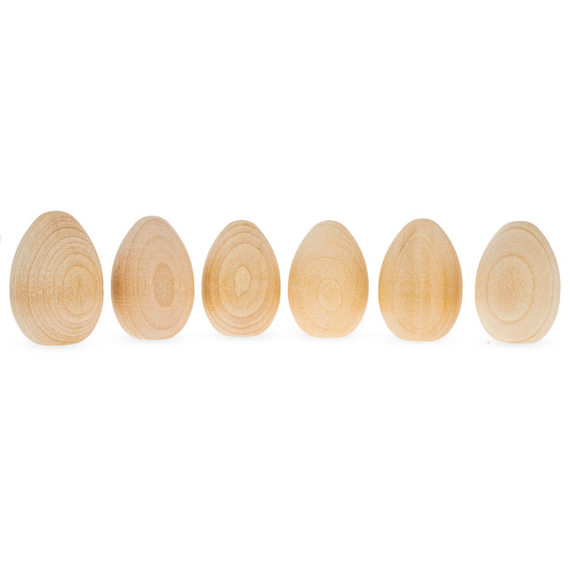 6 Miniature Unfinished Blank Wooden Eggs 2 Inches in Beige color, Oval shape