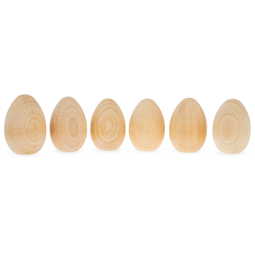 6 Miniature Unfinished Blank Wooden Eggs 2 Inches in  color Oval