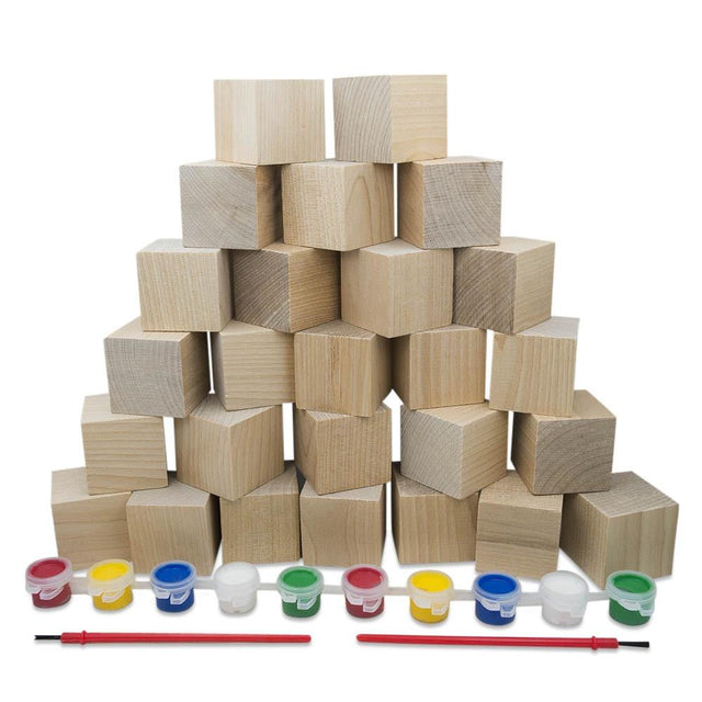 Wood Set of 26 Unfinished Wooden Blocks 1.5 Inches in Beige color