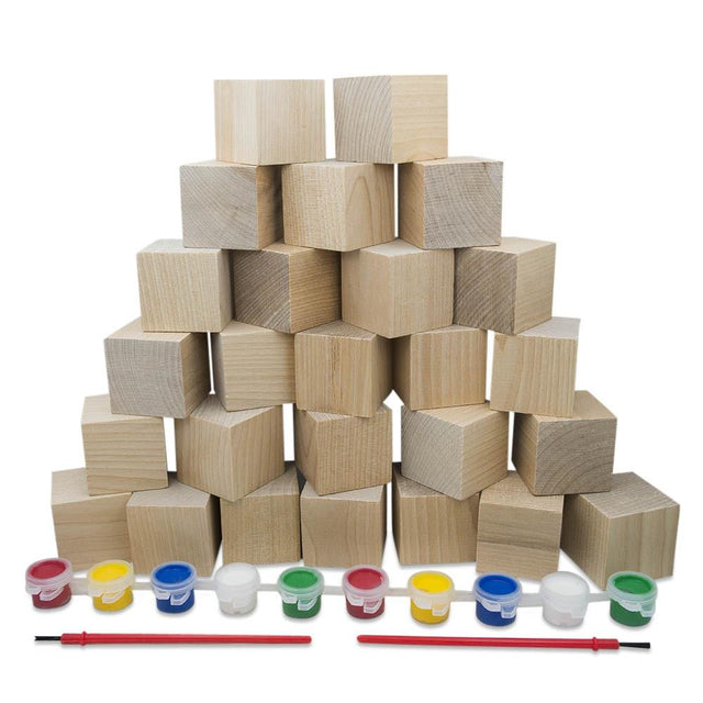 Set of 26 Unfinished Wooden Blocks 1.5 Inches in Beige color