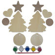 10 Christmas Tree, Hearts, Ball & Star Ornaments Unfinished Wooden Shapes Craft Cutouts DIY Unpainted 3D Plaques in Beige color