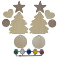 10 Christmas Tree, Hearts, Ball & Star Ornaments Unfinished Wooden Shapes Craft Cutouts DIY Unpainted 3D Plaques in Beige color
