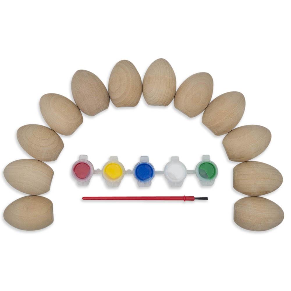 Set of 12 Unfinished Unpainted Wooden Egg Halves 2 Inches in Beige color, Oval shape