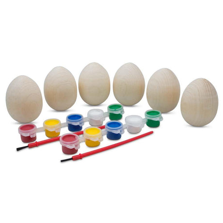 Set of 6 Unpainted Unfinished Wooden Easter Eggs 2.5 Inches in Beige color Oval