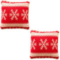 Set of 2 White Snowflakes on Red Christmas Throw Cushion Pillow Covers in Red color Square