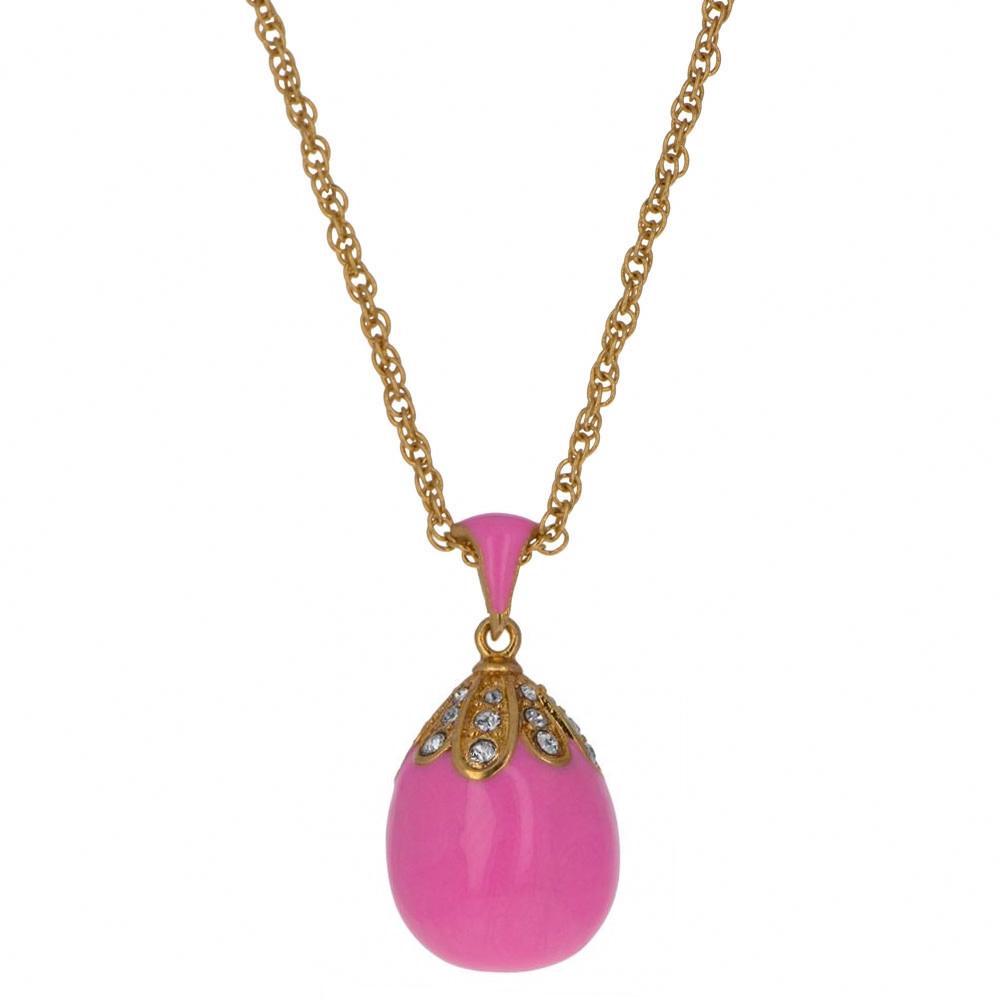 Pink Enamel Royal Egg Pendant Necklace 20 Inches in Pink color, Oval shape