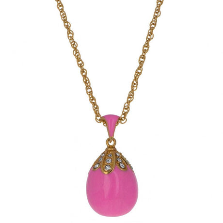 Pewter Pink Enamel Royal Egg Pendant Necklace in Pink color Oval