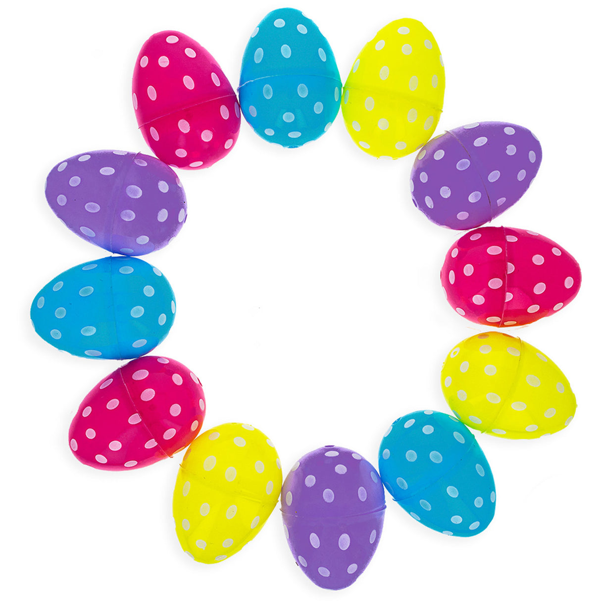 12 Bright Pattern Plastic Easter Eggs in Multi color, Oval shape