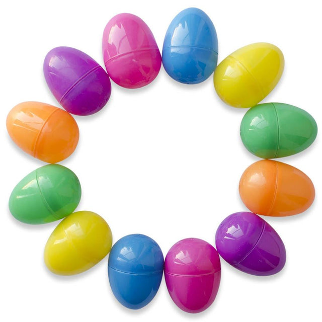 Plastic 12 Bright Multicolored Plastic Eggs 2.25 Inches in Multi color Oval