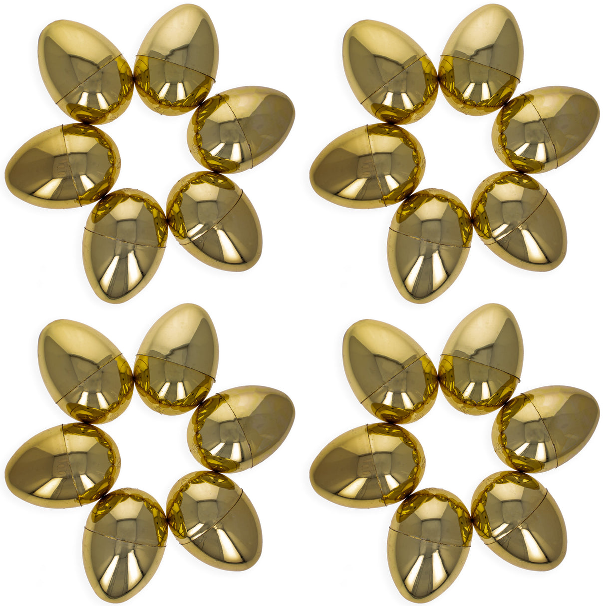 Set of 24 Very Shiny Golden Plastic Easter Eggs 2.25 Inches in Gold color, Oval shape