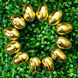 Set of 24 Shiny Golden Plastic Easter Eggs, 2.25 Inches , dimensions in inches: 2.25 x 1.55 x 1.55