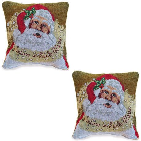 Set of 2 Believe in Santa Christmas Cushion Throw Pillow Covers in Gold color, Square shape