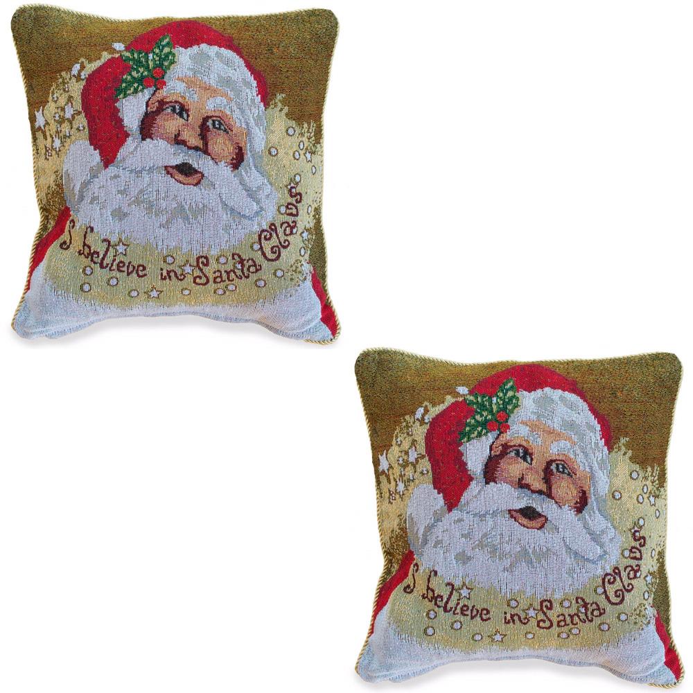 Set of 2 Believe in Santa Christmas Cushion Throw Pillow Covers in Gold color Square
