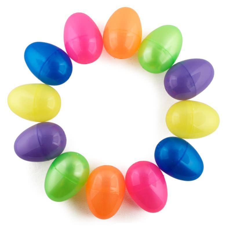 Set of 12 Iridescent Plastic Eggs 2.25 Inches in Purple color, Oval shape