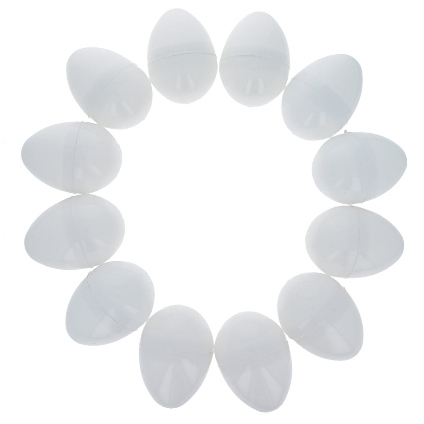 12 White Plastic Easter Eggs in White color Oval