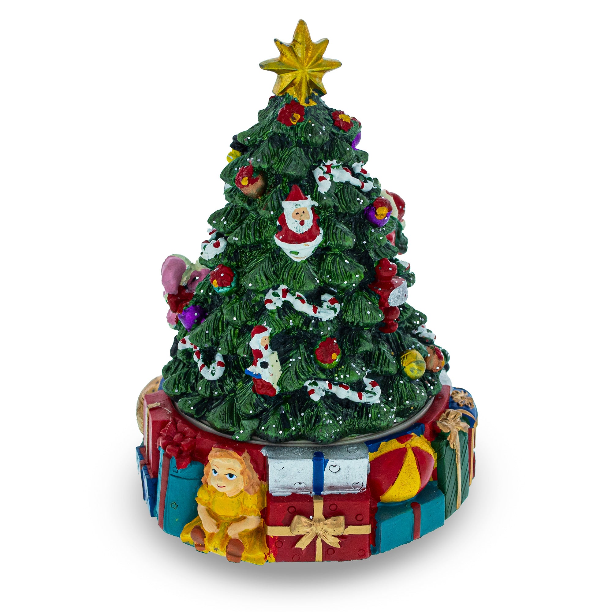 Shop Spinning Base Musical Figurine with Children Decorating Christmas Tree. Buy Musical Figurines Christmas Trees Multi Triangle  for Sale by Online Gift Shop BestPysanky Christmas water globe music box musical collectible figurine xmas decoration rotating animated spinning animated unique picture personalized cool wind up children's kids