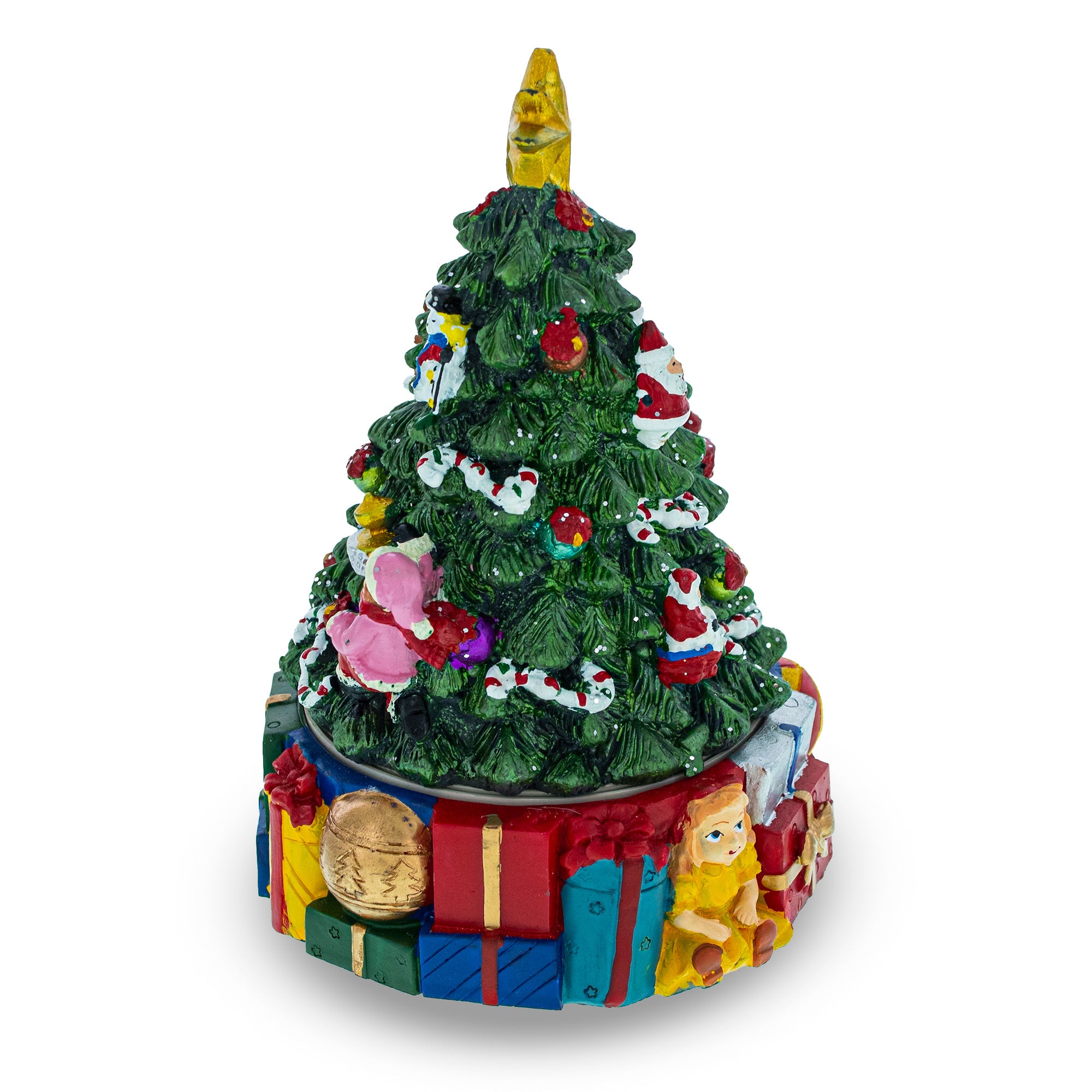 Spinning Base Musical Figurine with Children Decorating Christmas TreeChina , dimensions in inches: 6.2 x 4.1 x 4.1