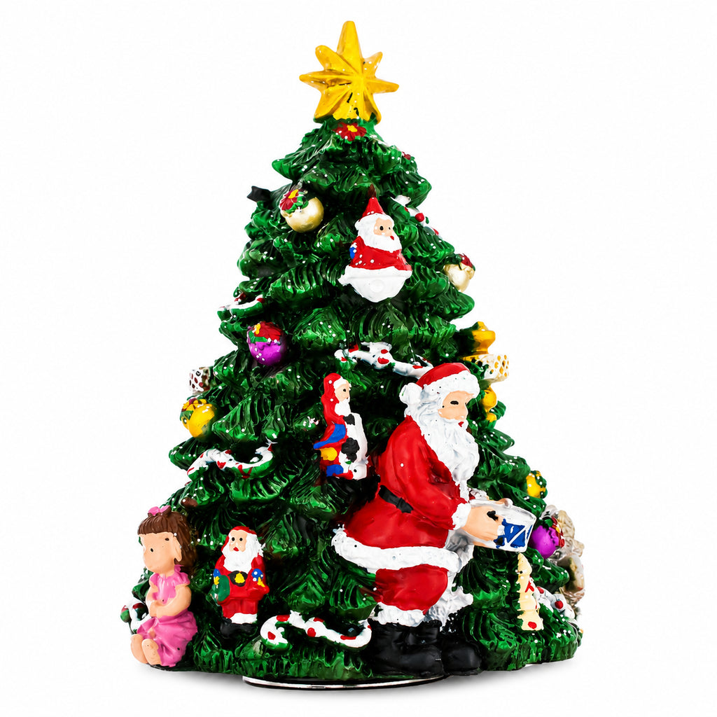 Santa Drummer Rotating Musical Christmas Tree Figurine in Green color Triangle
