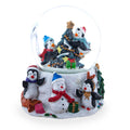 Penguins' Festive Tree Celebration Snow Water Globe in White color Round