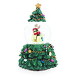 Resin Santa's Polar Expedition: Spinning Musical Water Snow Globe with Bear Rider in Green color