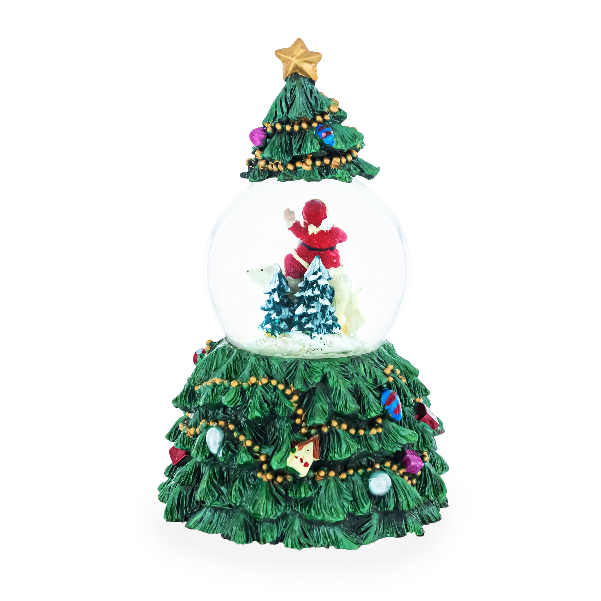 Santa's Riding Polar Bear Spinning Musical Water Snow GlobeChina , dimensions in inches: 6 x 3.5 x 2.4