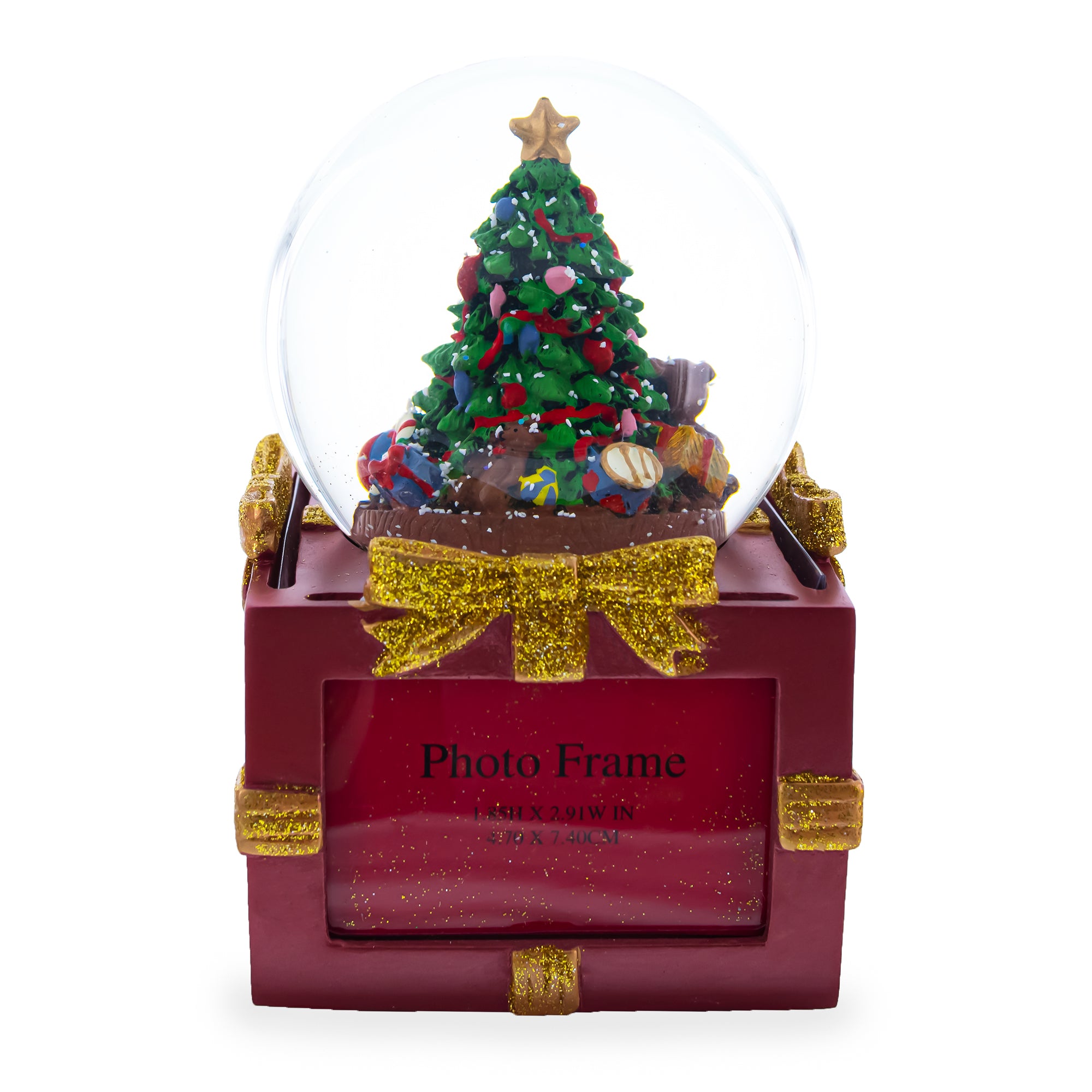 Four-Sided Picture Frame Christmas Tree Musical Water Snow GlobeChina , dimensions in inches: 6.5 x 4 x 4