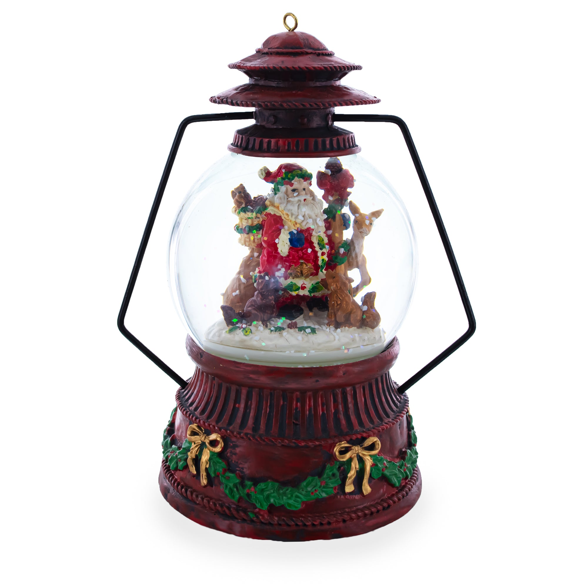 Santa's Wildlife Symphony Illuminated Musical Snow Globe in Red color