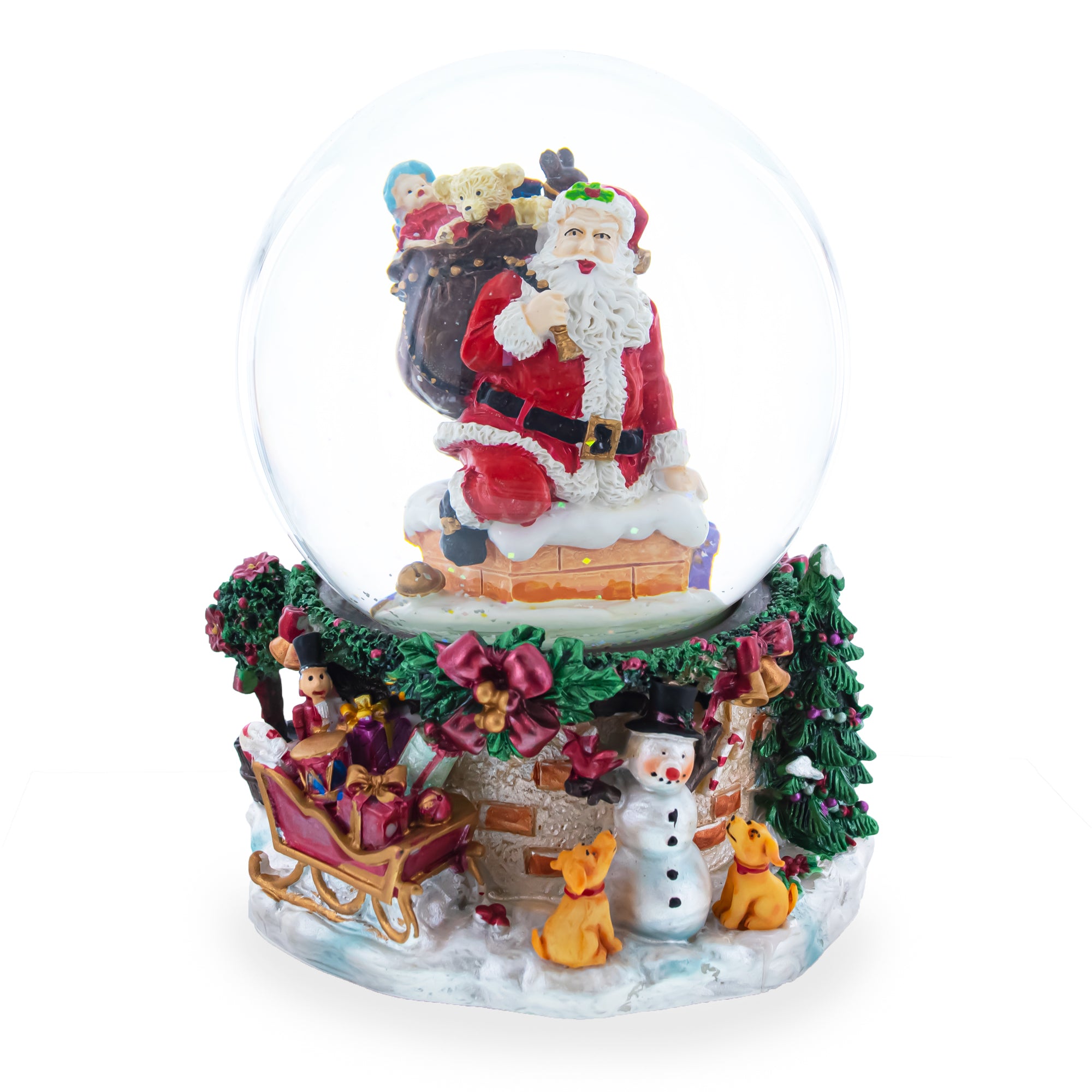 Santa's Chimney Adventure Musical Water Snow Globe in Multi color Round
