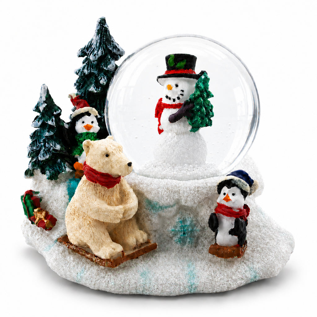 Mini Winter Scene with Polar Bear and Penguins Water Globe in White color Round