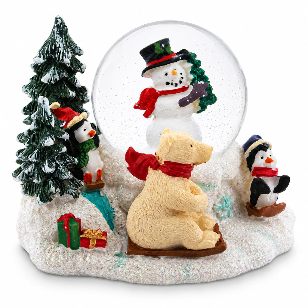 Mini Winter Scene with Polar Bear and Penguins Water GlobeChina , dimensions in inches: 3.2 x 2.5 x 1.7
