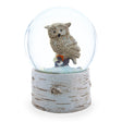 Owl Perched on Tree Branch Musical Water Snow Globe in Beige color Round
