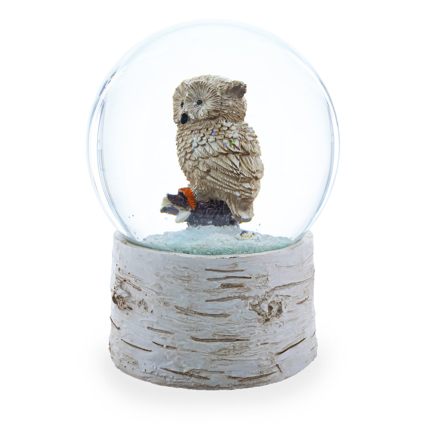 Owl Perched on Tree Branch Musical Water Snow Globe , dimensions in inches: 5.5 x 4 x 3.3
