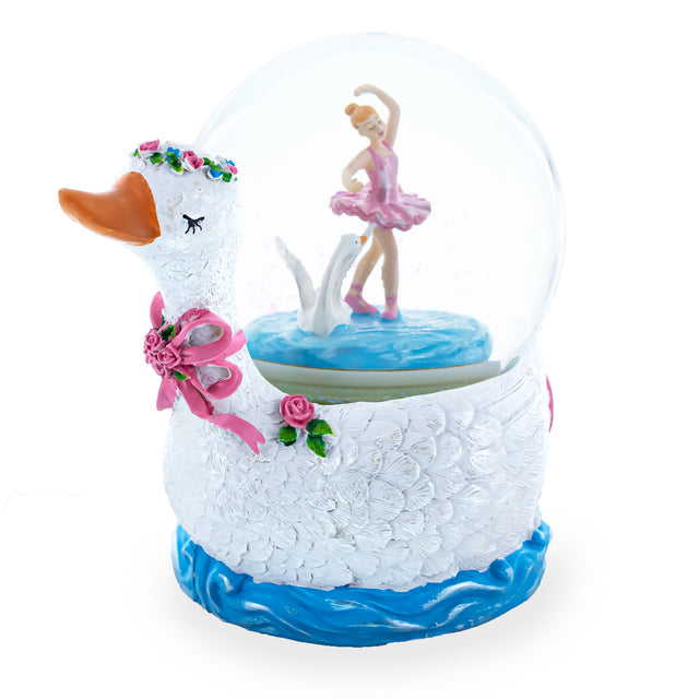 Graceful Swan Lake Ballet Musical Water Snow Globe in White color Round