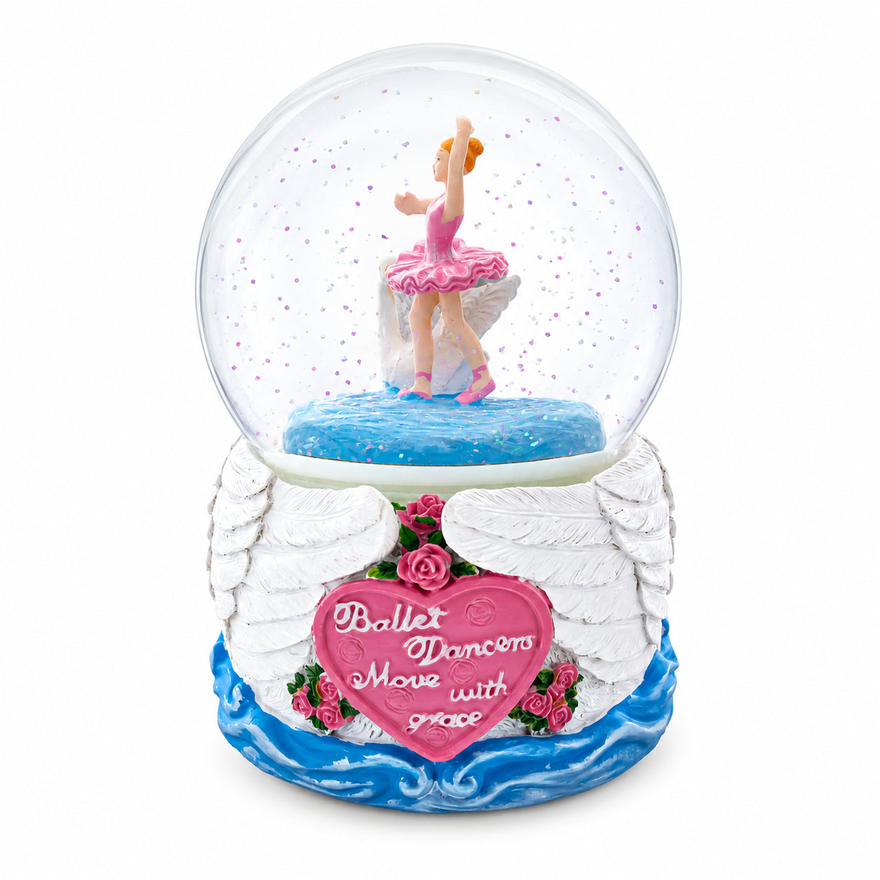 Ballerina and Graceful Swan Musical Glitter Water GlobeChina , dimensions in inches: 5.8 x 5.79 x 4.5