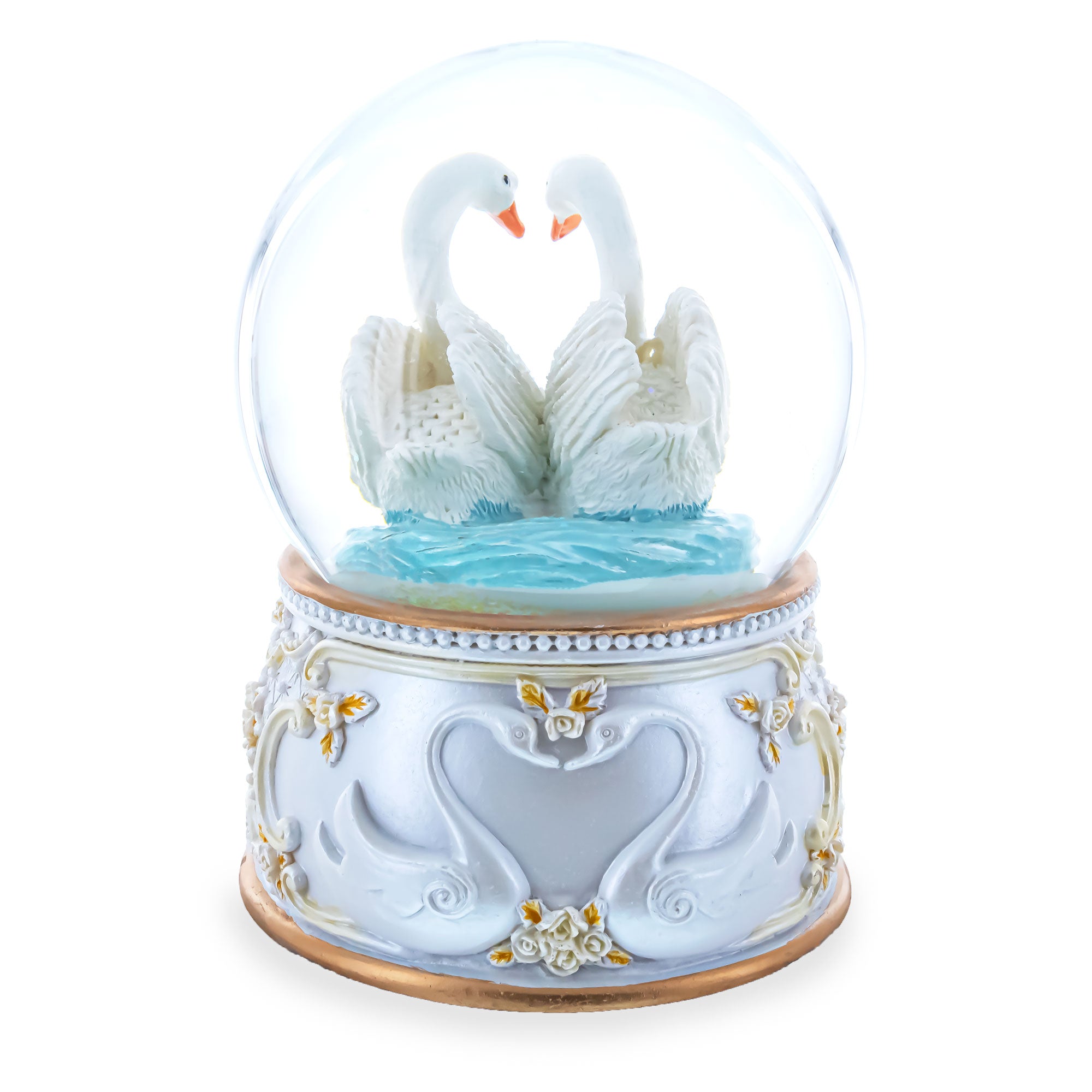 Shop Enchanted Swans Spinning Musical Water Snow Globe. Buy Snow Globes Animals White Round  for Sale by Online Gift Shop BestPysanky Christmas water globe snowglobe music box musical collectible figurine xmas holiday decorations gifts rotating animated spinning animated unique picture personalized cool glitter flakes festive wind-up