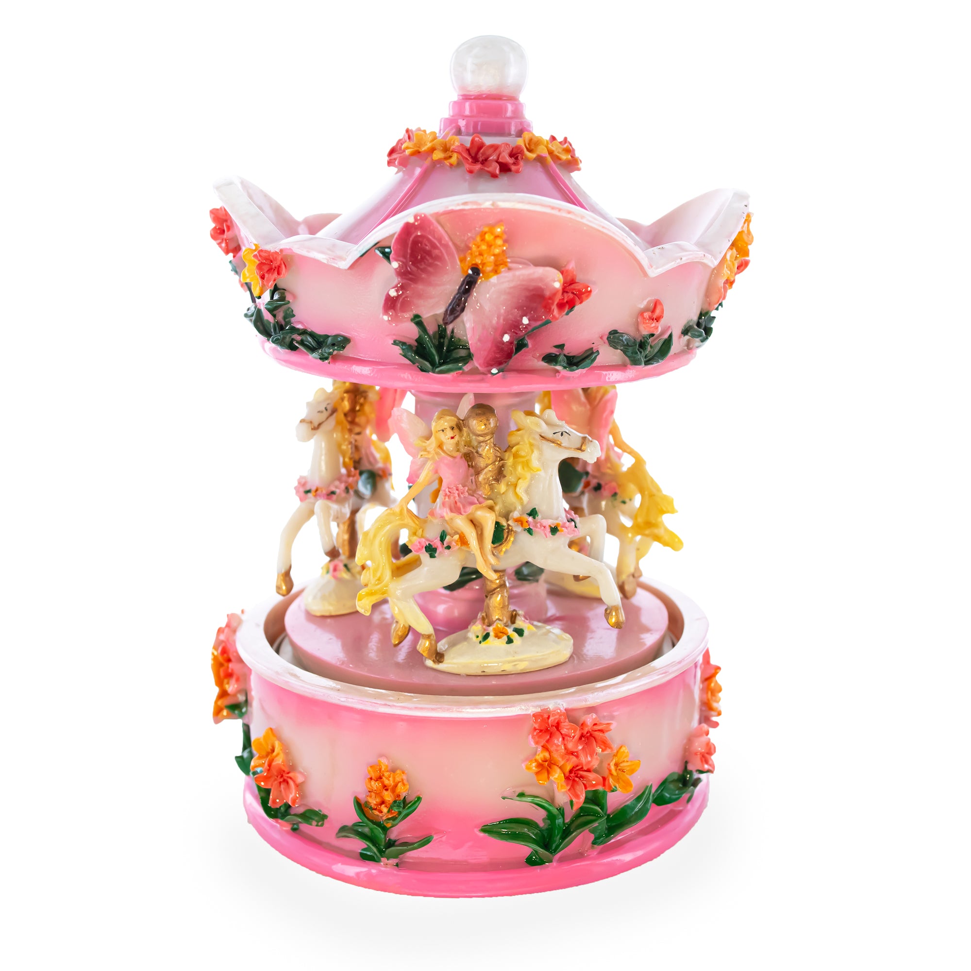 Pink Fairy Floral Carousel Musical Figurine in Pink color