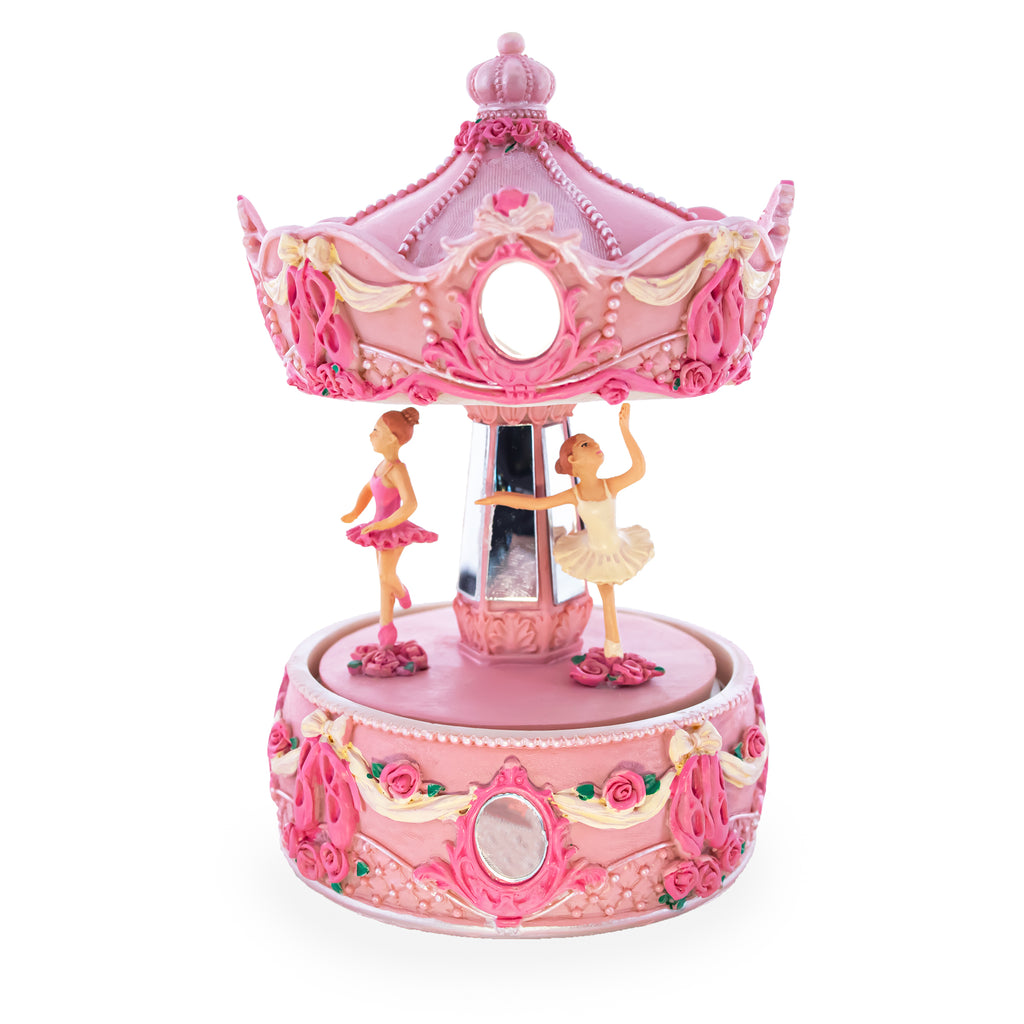 Pink Ballerina Carousel Rotating Musical Figurine in Pink color