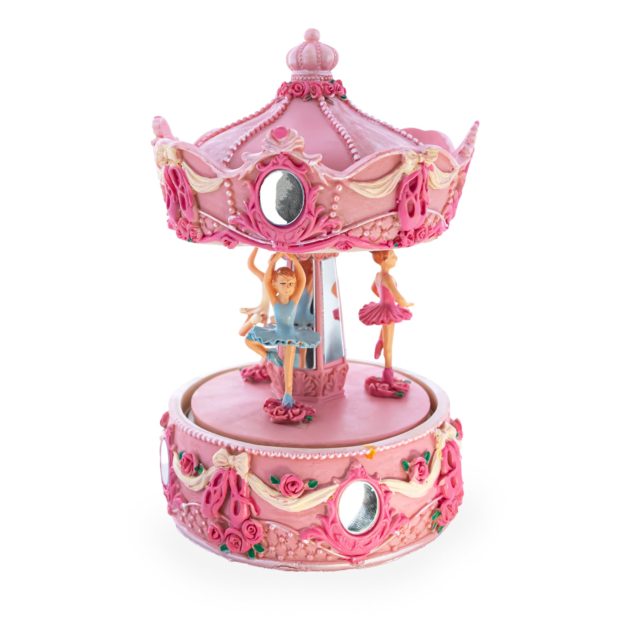 Pink Ballerina Carousel Rotating Musical FigurineChina , dimensions in inches: 6.5 x 4.25 x 4.25