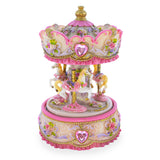 Floral Three Horses Carousel Spinning Musical Figurine in Pink color